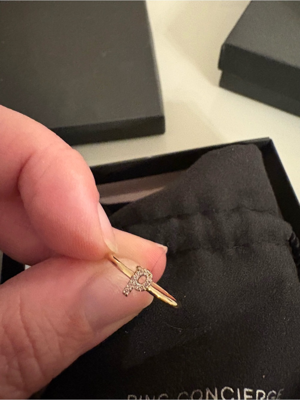 Ring Concierge Gold Pavé 'P' Initial Ring with Diamonds
